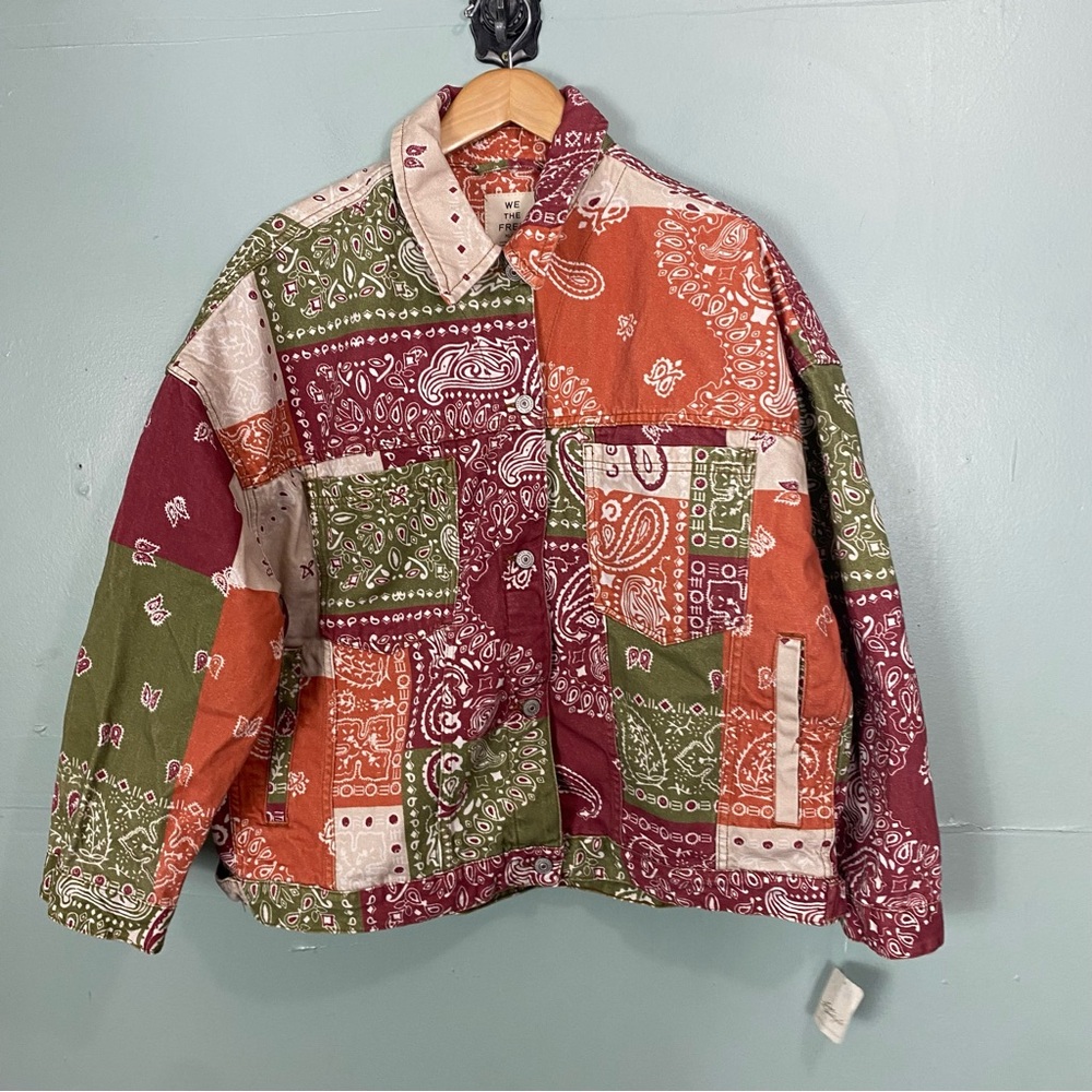 Free People Opal Swing Printed Denim Jacket Paisley Patchwork XL